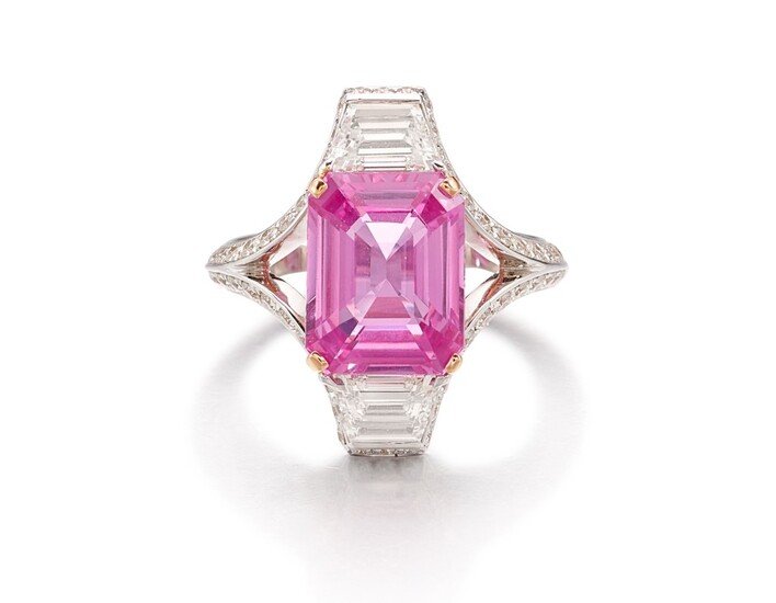 PINK SAPPHIRE AND DIAMOND RING | 4.72卡拉「斯里蘭卡」粉紅剛玉 配 鑽石 戒指