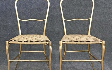 PR OF GILT METAL SIDE CHAIRS W/ WOVEN SEATS