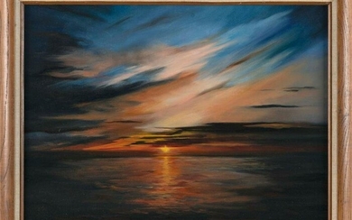 PROVINCETOWN SCHOOL (Contemporary,), Sunrise over the bay., Oil on canvas, 18" x 24". Framed 22" x