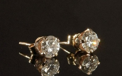Pair 14K Gold and Diamond Earrings 1.5 CTW