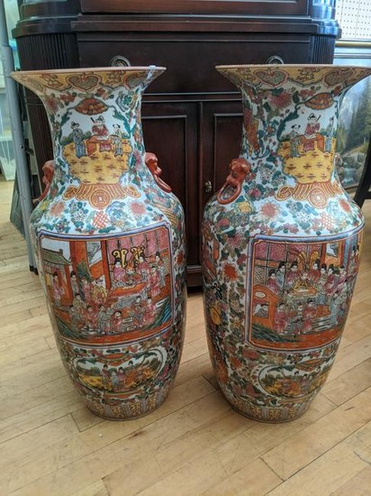 Pair Antique Chinese Huge Signed Enamel on Porcelain
