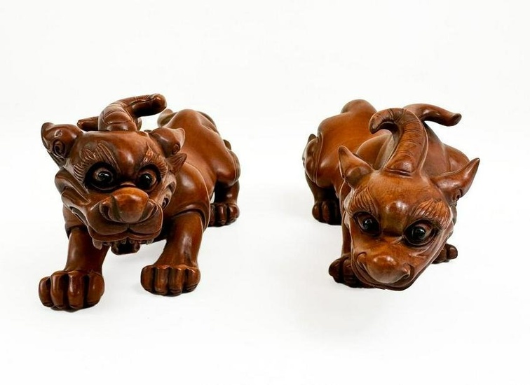 Pair Carved Bonwood Mythical Creatures
