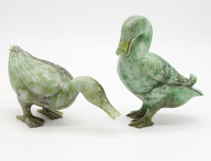 Pair Chinese Carved Jade Duck Figurines AFR3SH