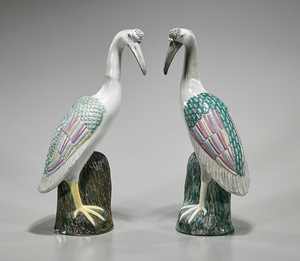 Pair Chinese Glazed Porcelain Birds