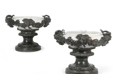 Pair Continental white marble urns