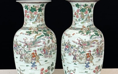 Pair Large Famille Rose Porcelain Vases