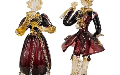 Pair Of Venetian Murano Glass Gold Flaked Figurines