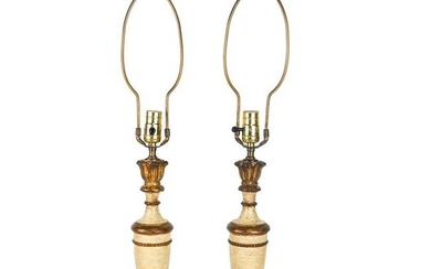 Pair Painted Gilt Wood Table Lamps