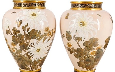 Pair Satsuma Earthenware Vases