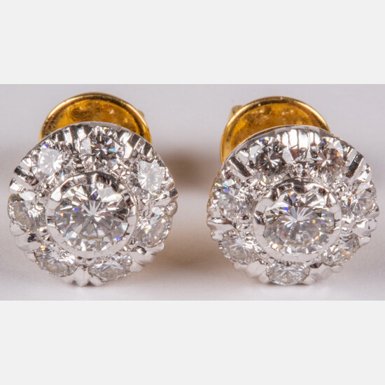 Pair of 18kt Yellow and White Gold and Diamond Earrings