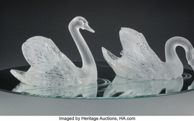 Pair of A Lalique Clear and Frosted Glass Cygne