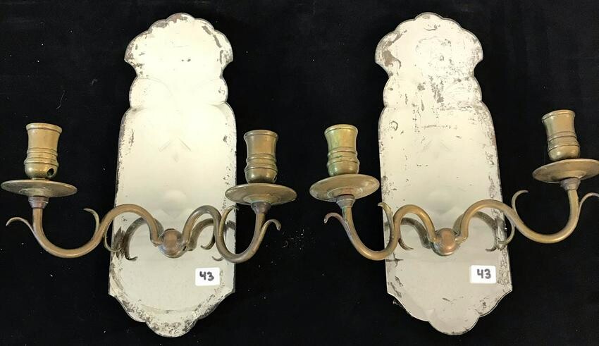 Pair of American Early 1800's Mirrored Wall Sconces