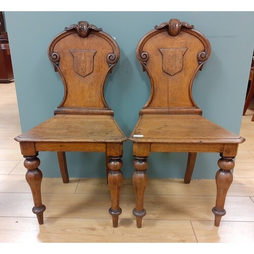 Pair of Antique Oak Hall Chairs