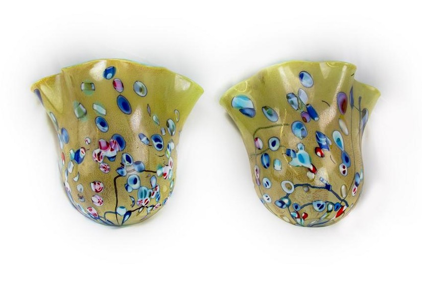 Pair of Artist Signed Murano Art Glass Sconces