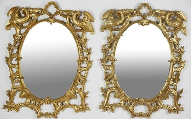 Pair of Carved and Gilt Chippendale Style Oval Mirrors