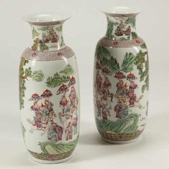 Pair of Chinese Polychrome Porcelain Figural Baluster