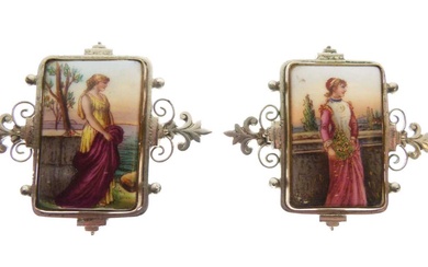 Pair of Continental porcelain brooches
