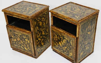 Pair of English Bamboo Bedside Cabinet End Tables