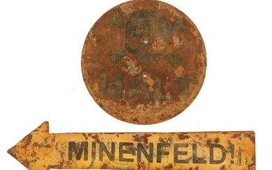Pair of German WWII Iron Minefield Warning Signs