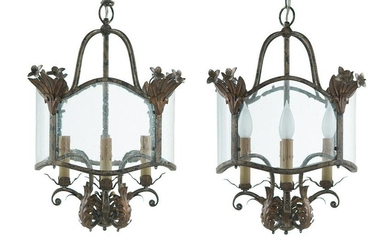 Pair of Gilt-Metal and Glass Chandeliers