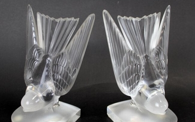 Pair of Lalique crystal bird bookends