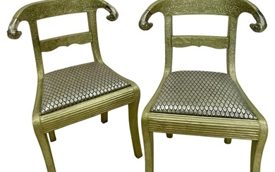 Pair of Neoclassical Side Chairs, Wrapped Metal, Rams Heads, European, Gustavian