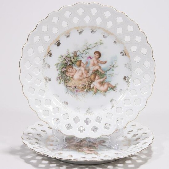 Pair of Reticulated Dresden Porcelain Putti Plates