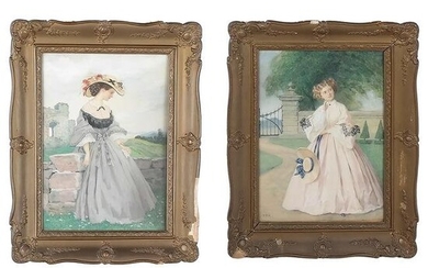 Pair of Watercolor Studies of Late Victorian Women