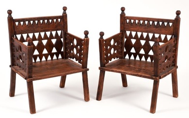 Pair of Vintage Carved Wood Chairs from Albania