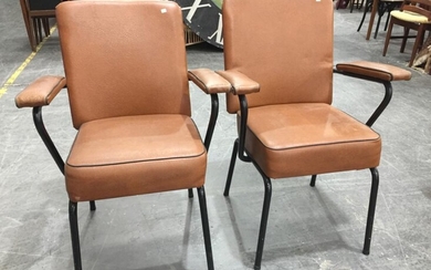 Pair of Vintage Metal Framed Reception Chairs (H:89 W:61cm)