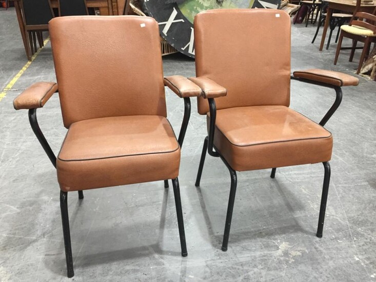 Pair of Vintage Metal Framed Reception Chairs (H:89 W:61cm)