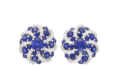 Pair of White Gold, Sapphire and Diamond Earclips