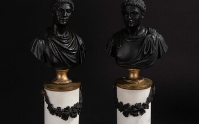 Pair of burnished bronze busts, Italy 19th century