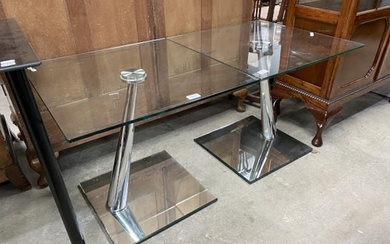 Pair of contemporary glass and chrome lamp tables 55H 60W 60...