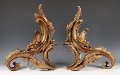 Pair of lacquered bronze firebucks in Louis XV...