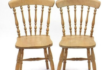 Pair of pine spindle back chairs, 87cm high