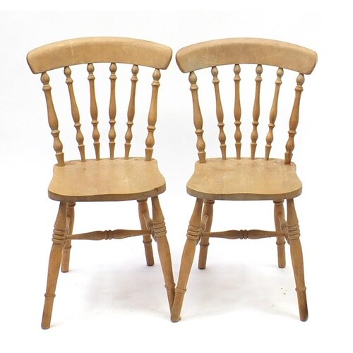 Pair of pine spindle back chairs, 87cm high