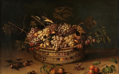 Paul Dorival, 1604 Grenoble – 1684, STILLLEBEN MIT KORB, TRAUBEN UND PFIRSICHEN