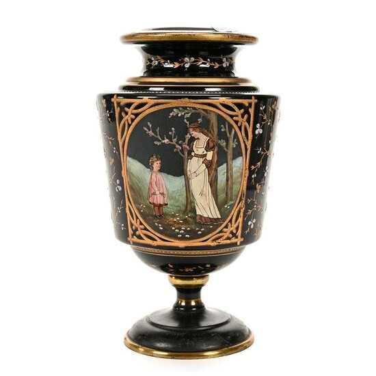 Pedestal Vase, Black Amethyst Art Glass