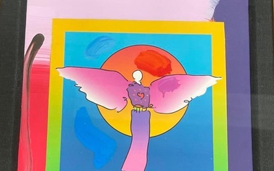 Peter Max Mixed Media Acrylic on paper "Angel with Sun...