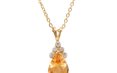 Plated 18KT Yellow Gold 3.75ct Citrine and Diamond Pendant with...