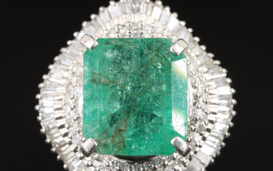 Platinum 6.62 CT Emerald and 1.00 CTW Diamond Ballerina Ring