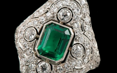Platinum Diamond and Glass Ring