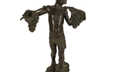 Portatore di uva, scultura in bronzo patinato, inizi del XX secolo