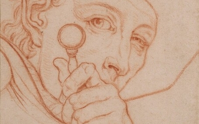 Portrait of a man looking through a magnifying glass, German School, 18th Century