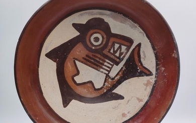Pre-Columbian. Nazca Nazca Ceramic Dish with Killer Whale Deity With Spanish Import License