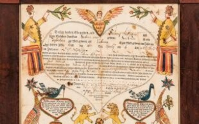 Printed, Watercolor, and Pen and Ink-decorated "Lions and Kings" Birth Fraktur