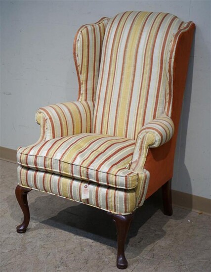 Queen Anne Style Striped Upholstered Wing Chair