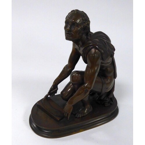 RON LIOD SAUVAGE, PATINATED BRONZE SEMI NAKED FIGURE OF THE ...