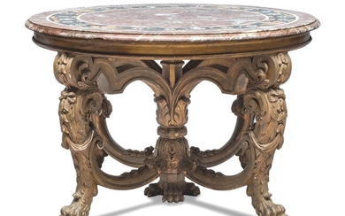 ROUND TABLE IN GILTWOOD AND MARBLE 19TH CENTURY